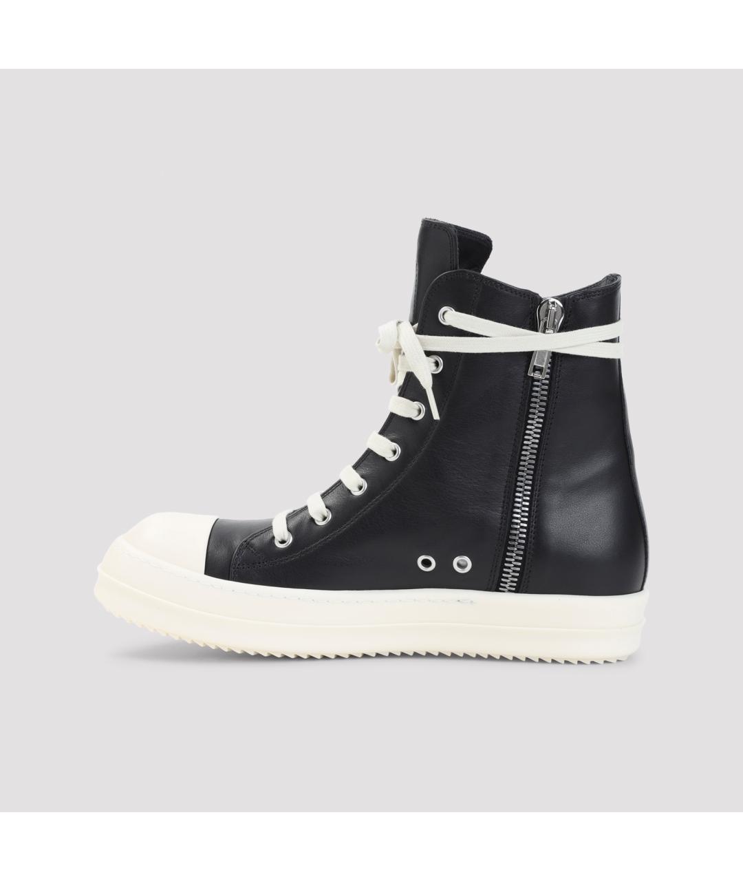 RICK OWENS Черные кожаные высокие кроссовки / кеды, фото 3