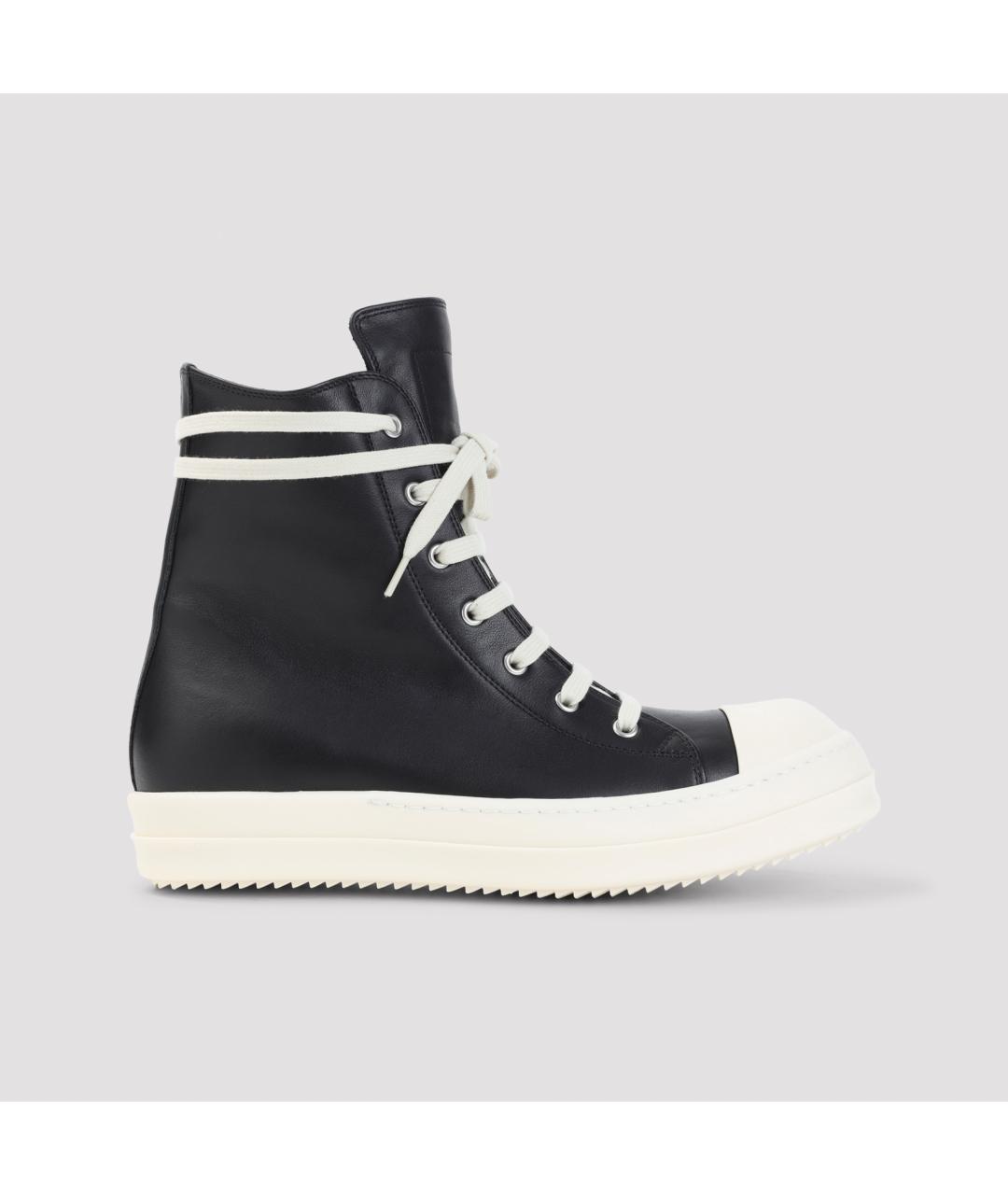 RICK OWENS Черные кожаные высокие кроссовки / кеды, фото 2