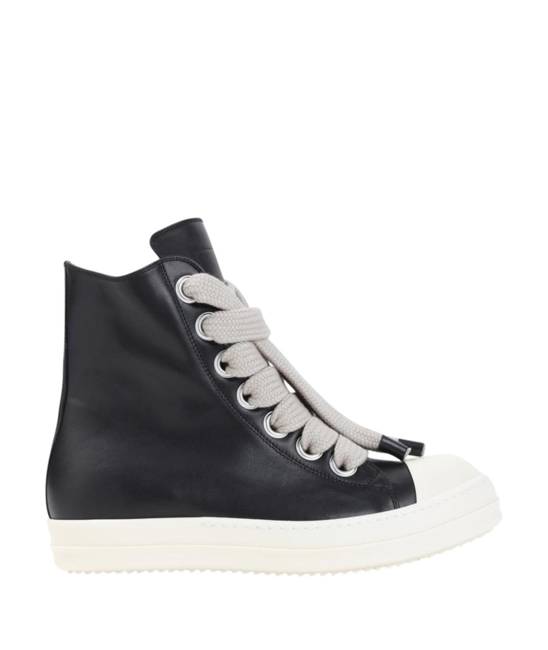 RICK OWENS Черные кожаные высокие кроссовки / кеды, фото 1