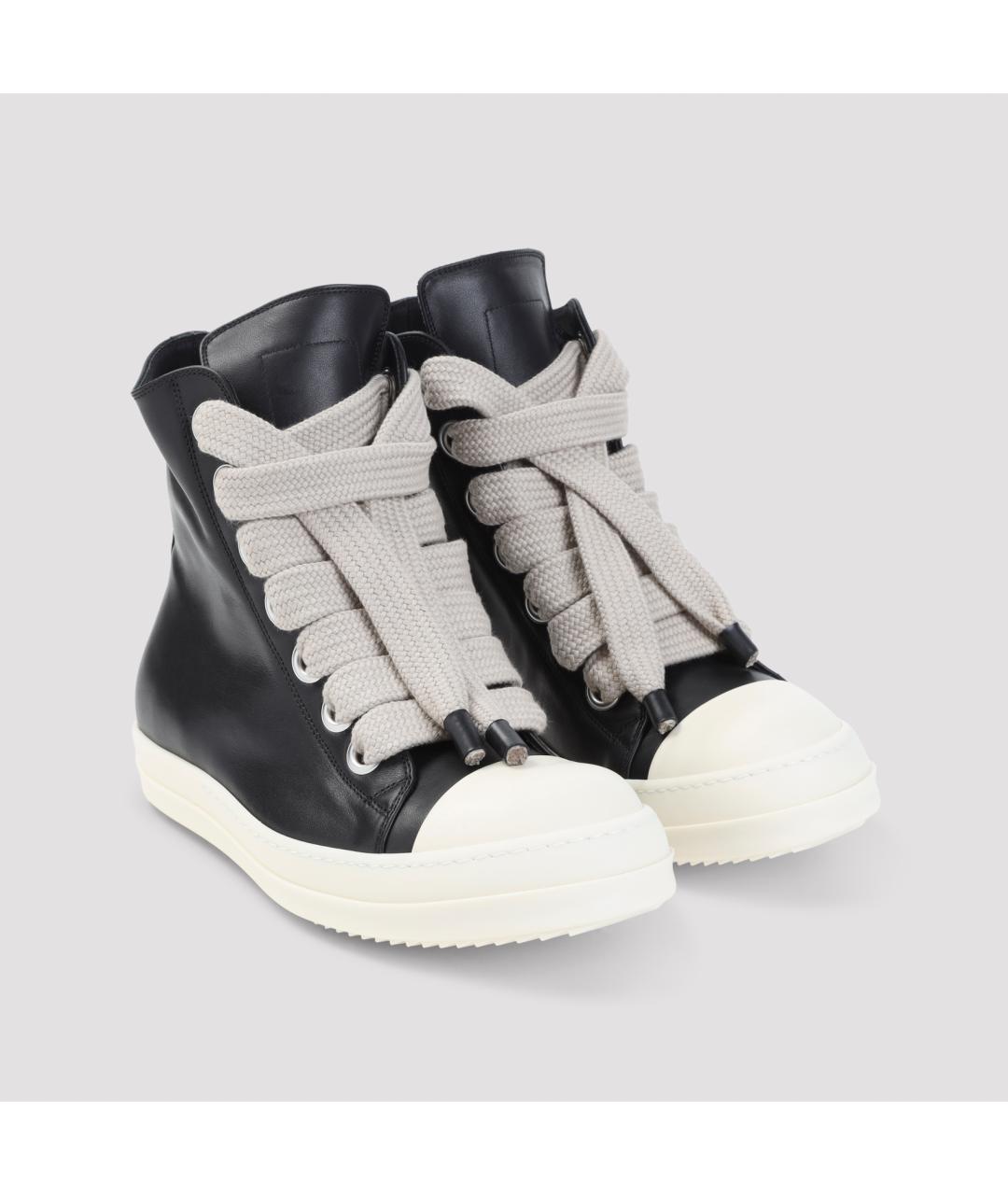 RICK OWENS Черные кожаные высокие кроссовки / кеды, фото 4