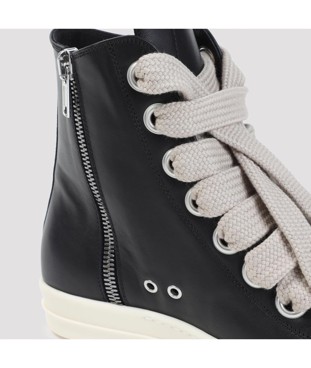 RICK OWENS Черные кожаные высокие кроссовки / кеды, фото 5
