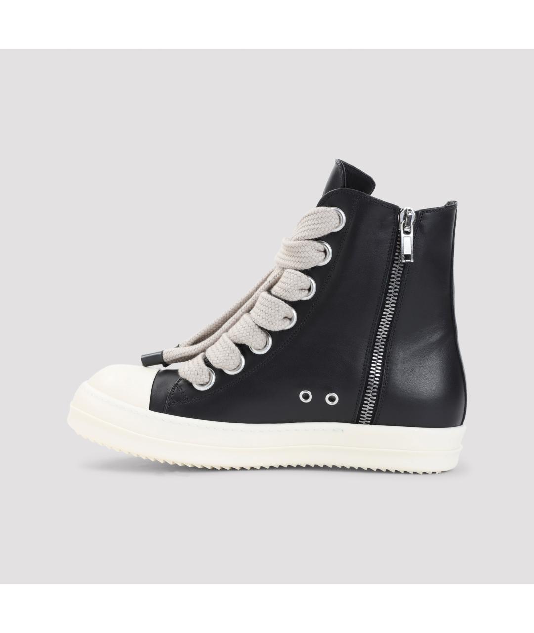 RICK OWENS Черные кожаные высокие кроссовки / кеды, фото 3