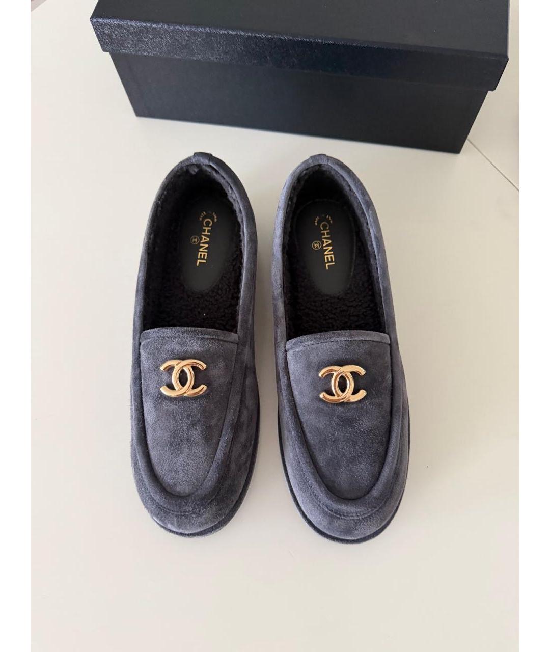 CHANEL Серые замшевые лоферы, фото 2