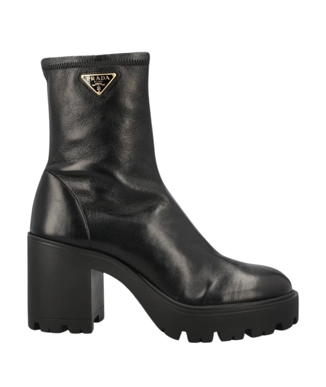 PRADA Черные кожаные ботинки, фото 1