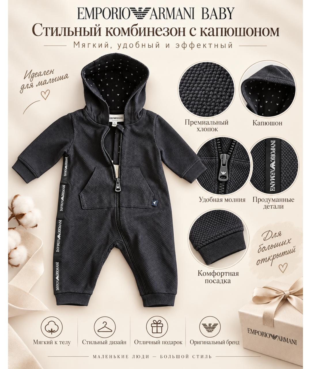 EMPORIO ARMANI Темно-синий хлопковый комбинезон, фото 3