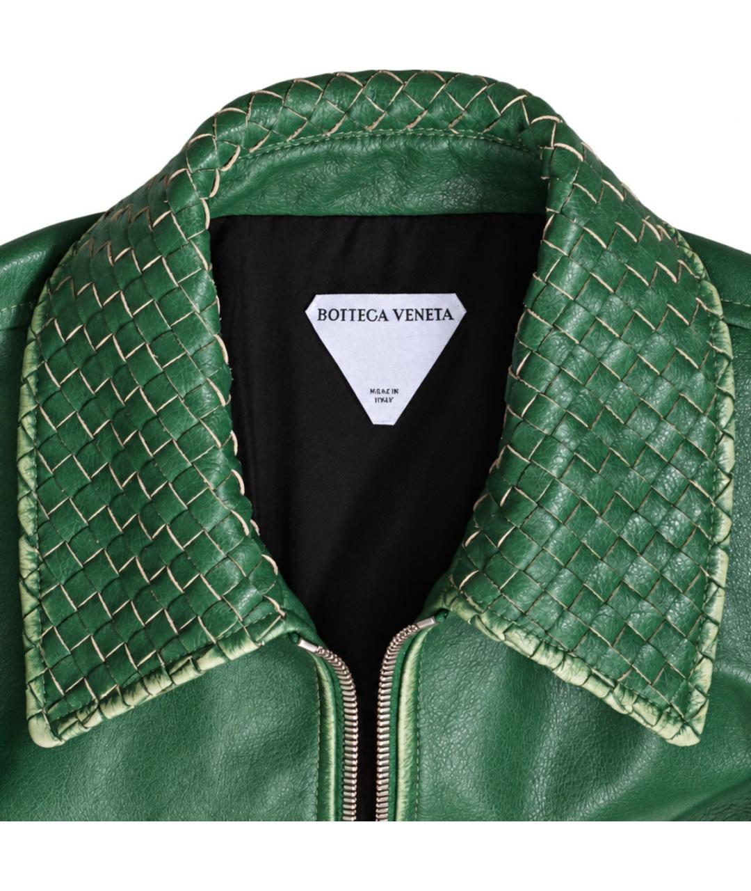 BOTTEGA VENETA Зеленая кожаная куртка, фото 4