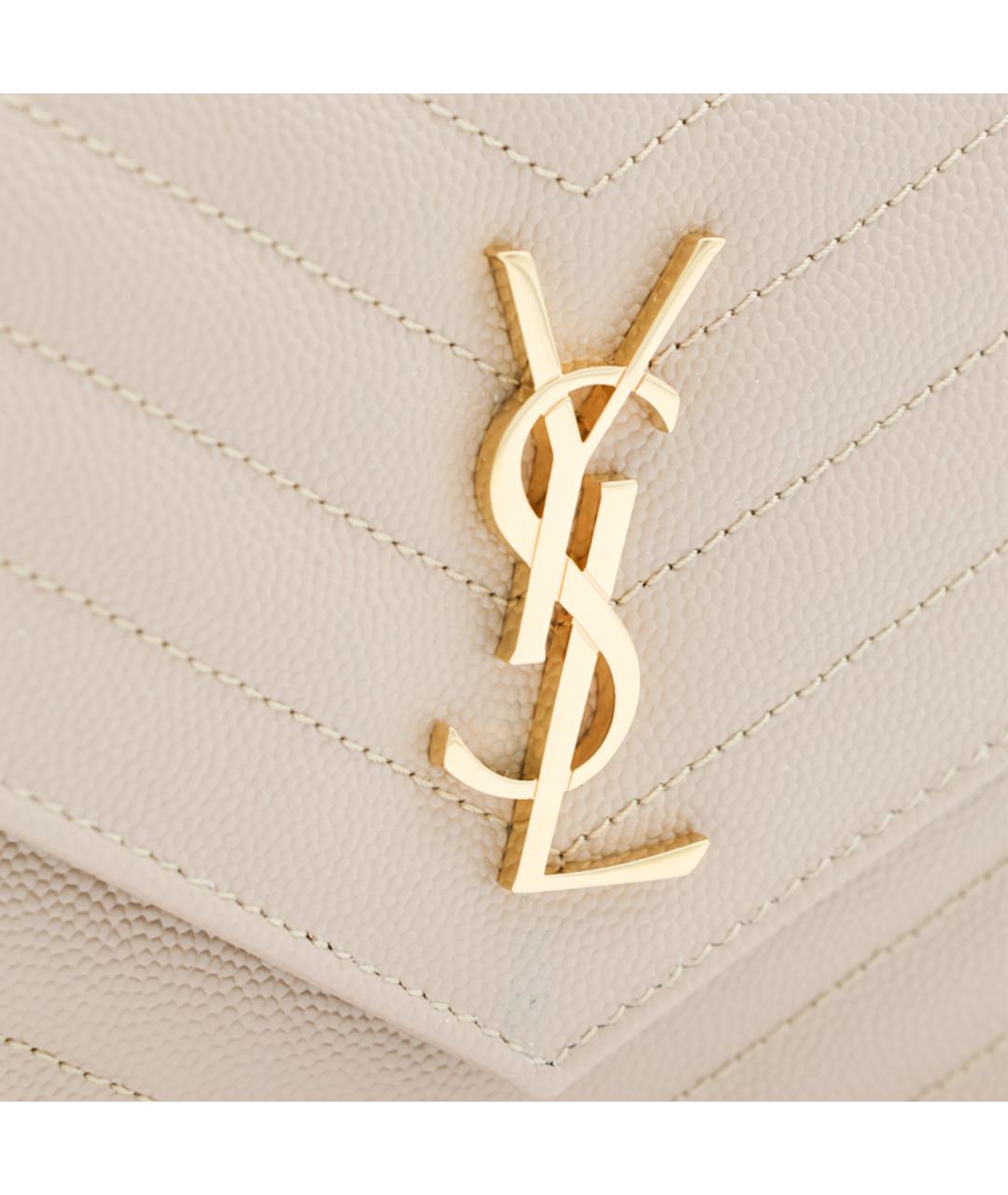 SAINT LAURENT Бежевая кожаная сумка через плечо, фото 4