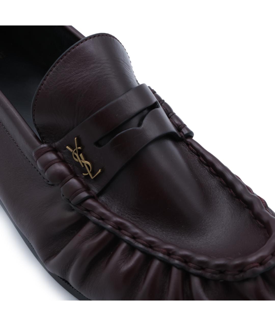 SAINT LAURENT Бордовые кожаные лоферы, фото 4