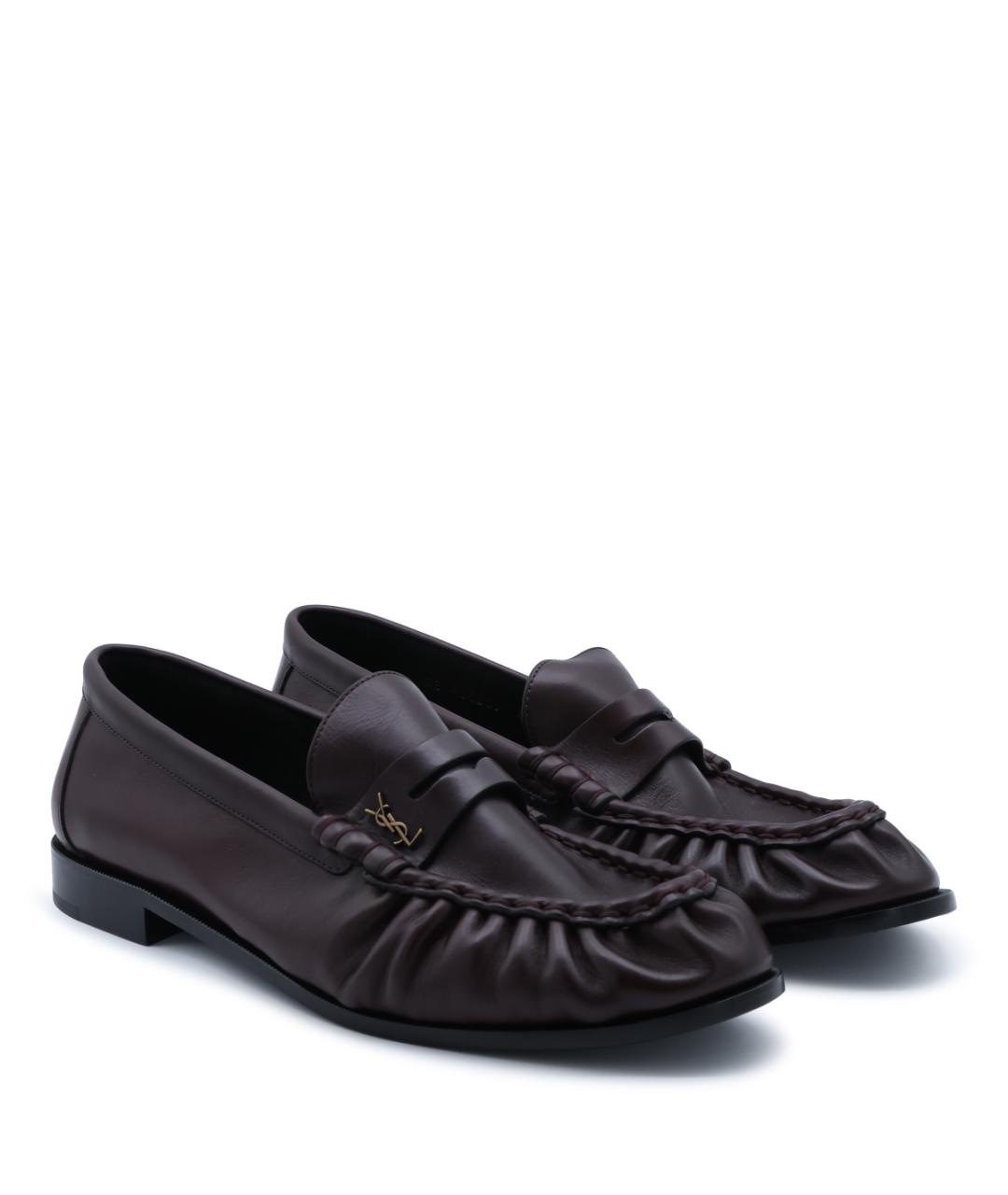 SAINT LAURENT Бордовые кожаные лоферы, фото 2
