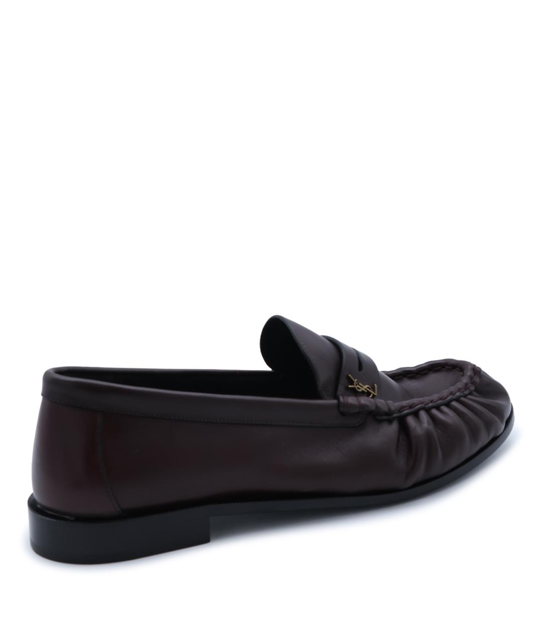 SAINT LAURENT Бордовые кожаные лоферы, фото 3