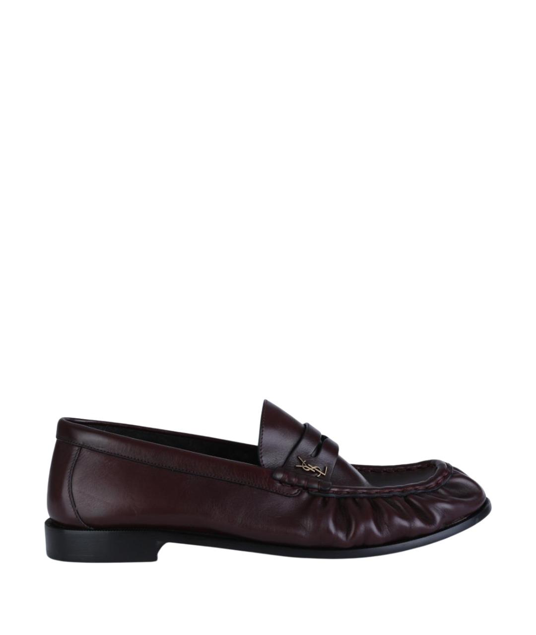 SAINT LAURENT Бордовые кожаные лоферы, фото 1