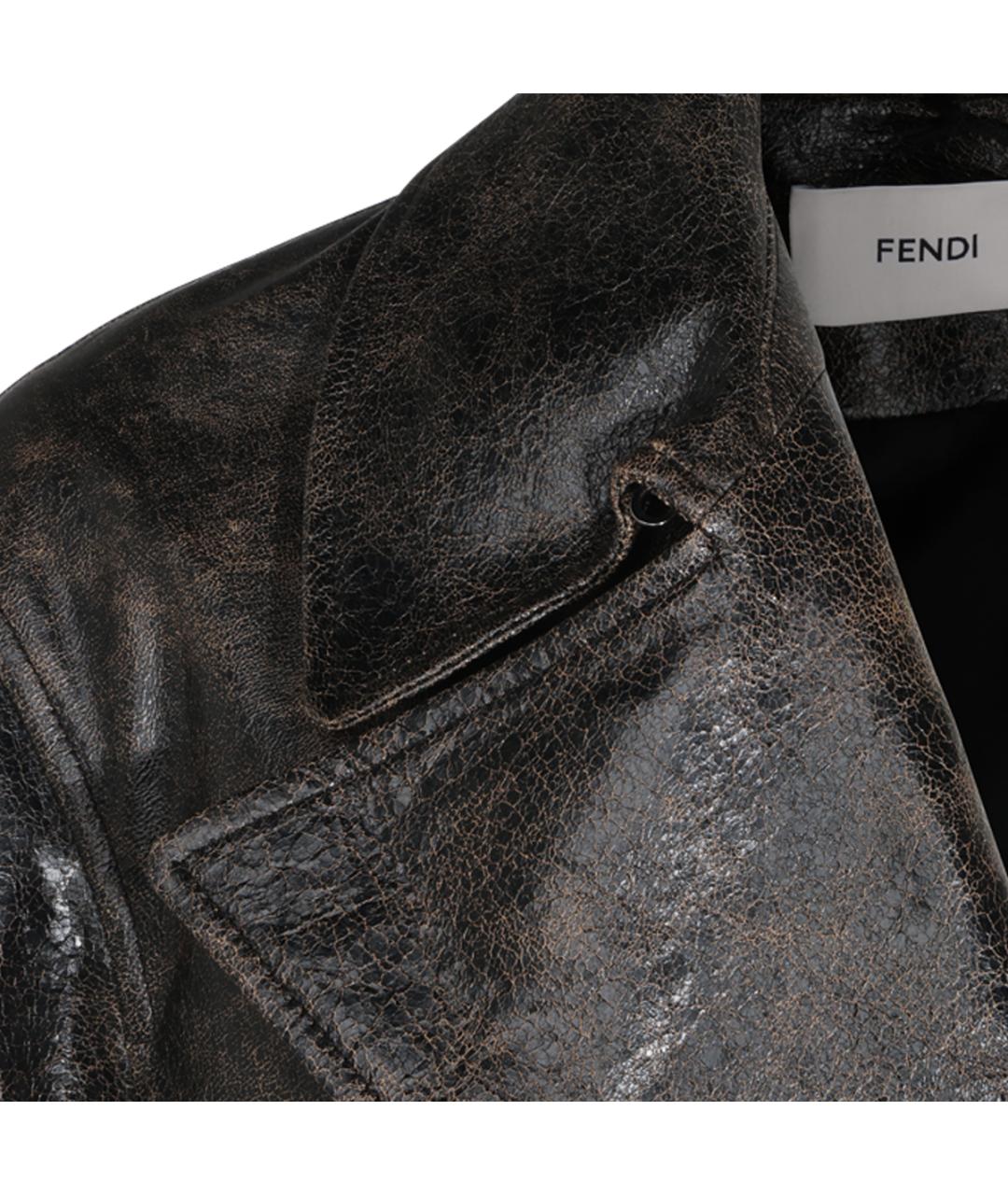 FENDI Коричневое кожаное пальто, фото 4