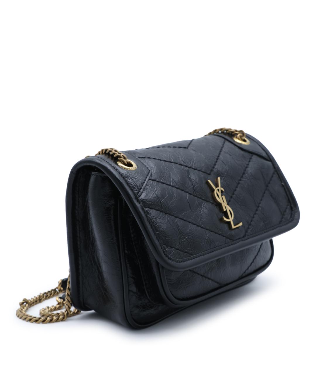 SAINT LAURENT Черная кожаная сумка через плечо, фото 2