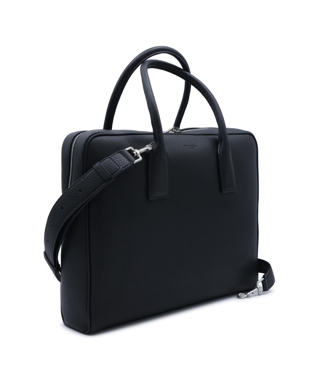 SAINT LAURENT Черный кожаный портфель, фото 2