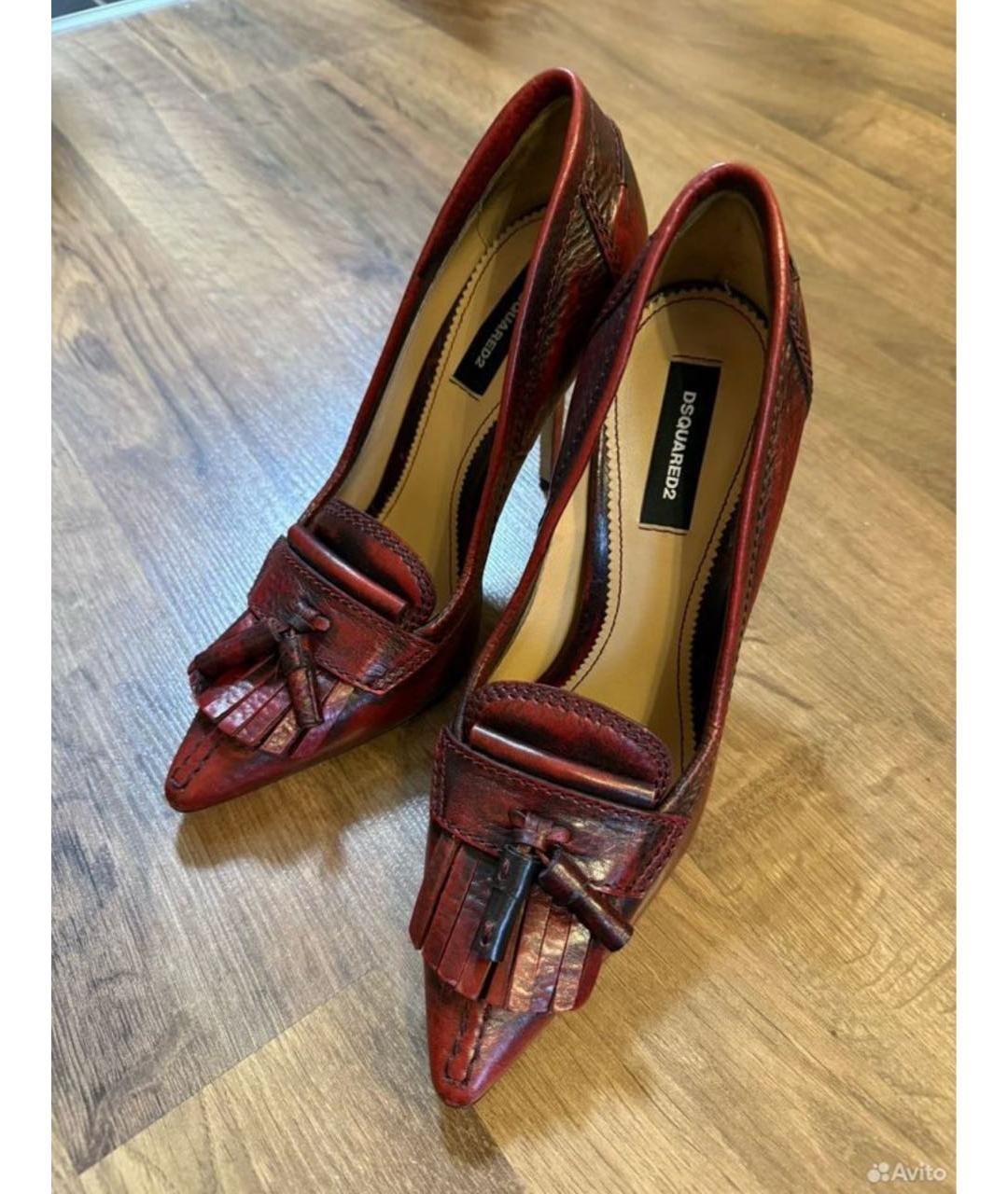 DSQUARED2 Бордовые кожаные туфли, фото 2