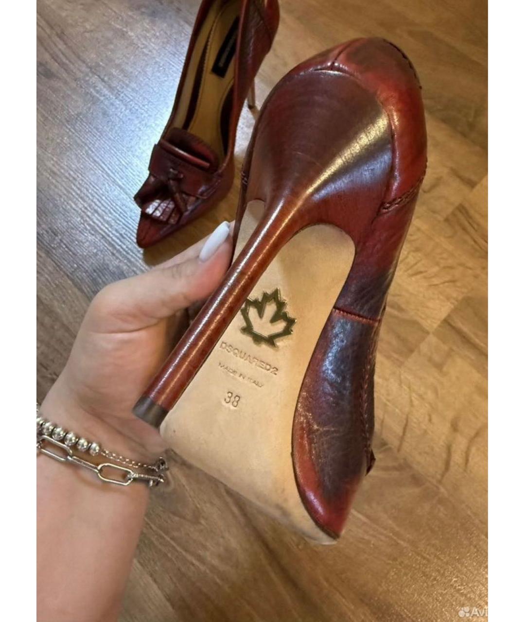 DSQUARED2 Бордовые кожаные туфли, фото 3