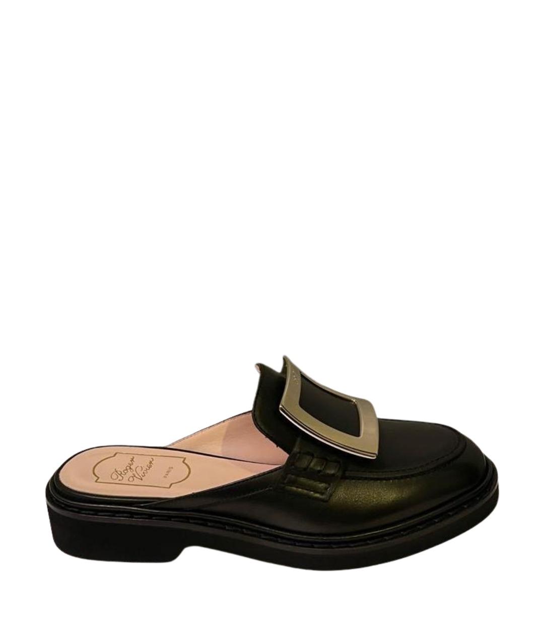 ROGER VIVIER Черные кожаные сабо, фото 1