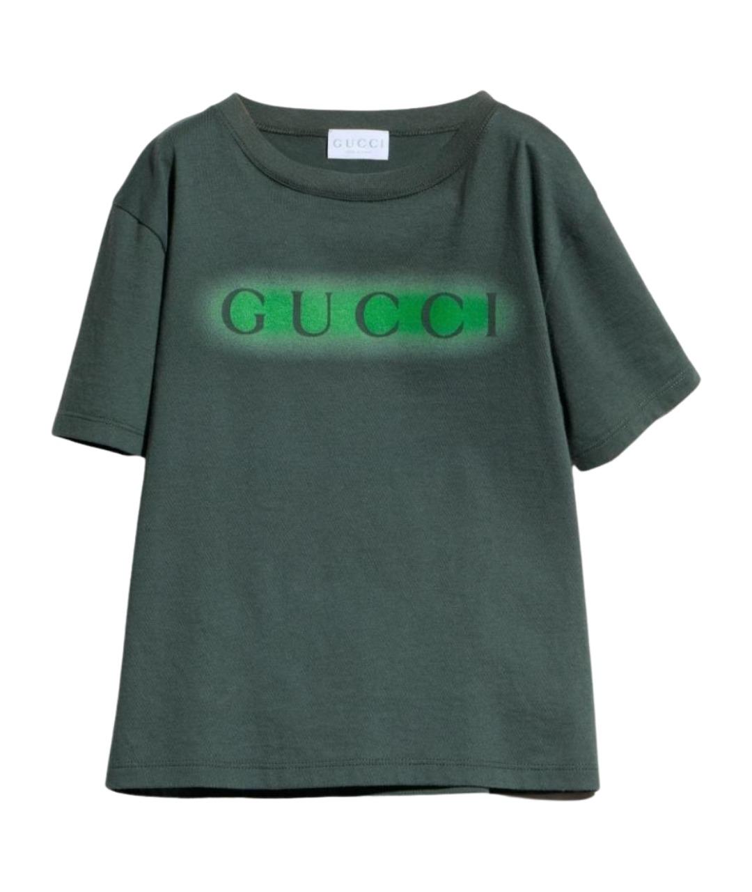 GUCCI Зеленая хлопковая детская футболка, фото 1