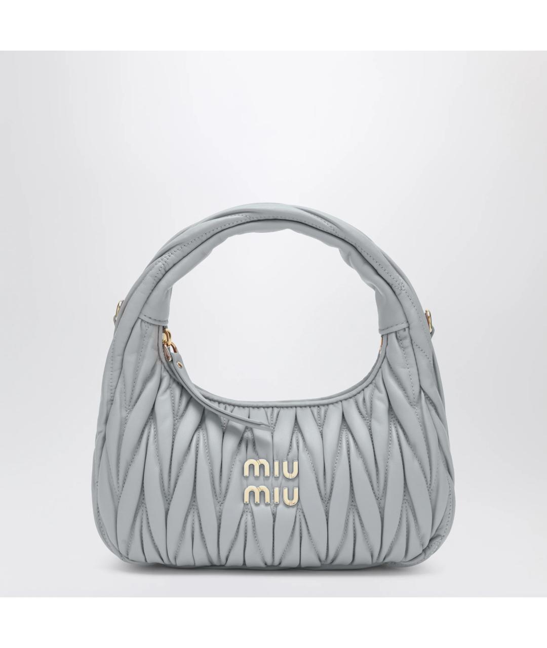 MIU MIU Серая кожаная сумка с короткими ручками, фото 3