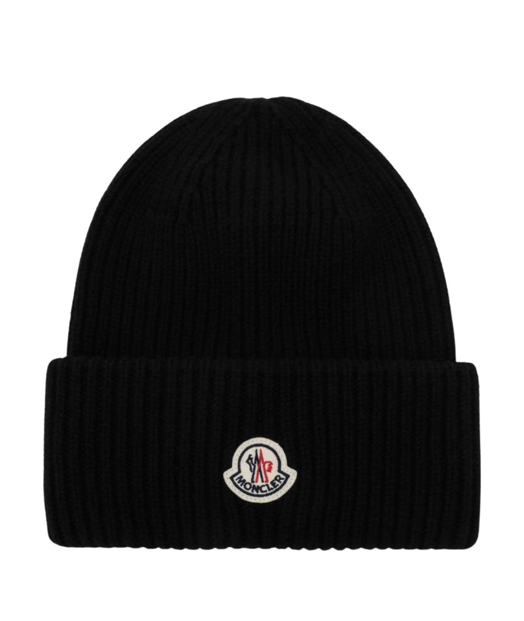 MONCLER Черная шерстяная шапка, фото 1