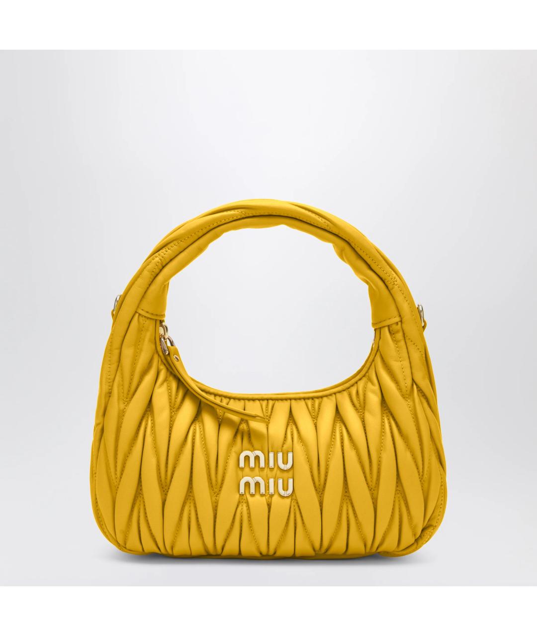 MIU MIU Желтая кожаная сумка с короткими ручками, фото 3