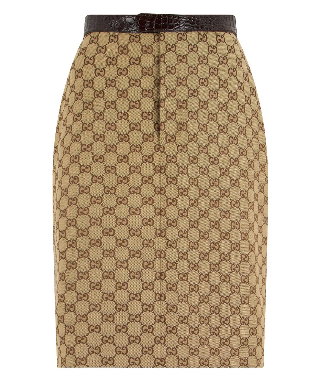 GUCCI Бежевая хлопковая юбка миди, фото 1