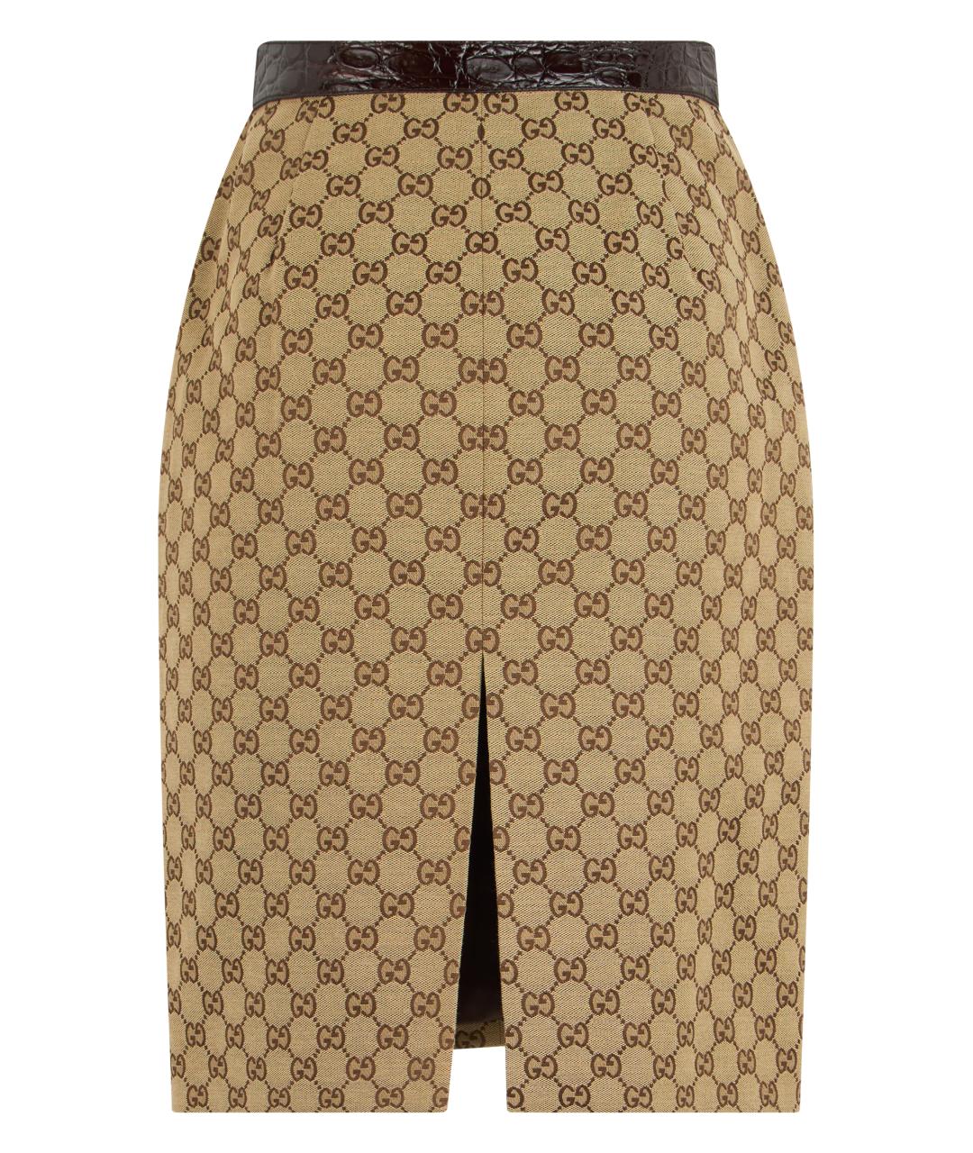 GUCCI Бежевая хлопковая юбка миди, фото 2