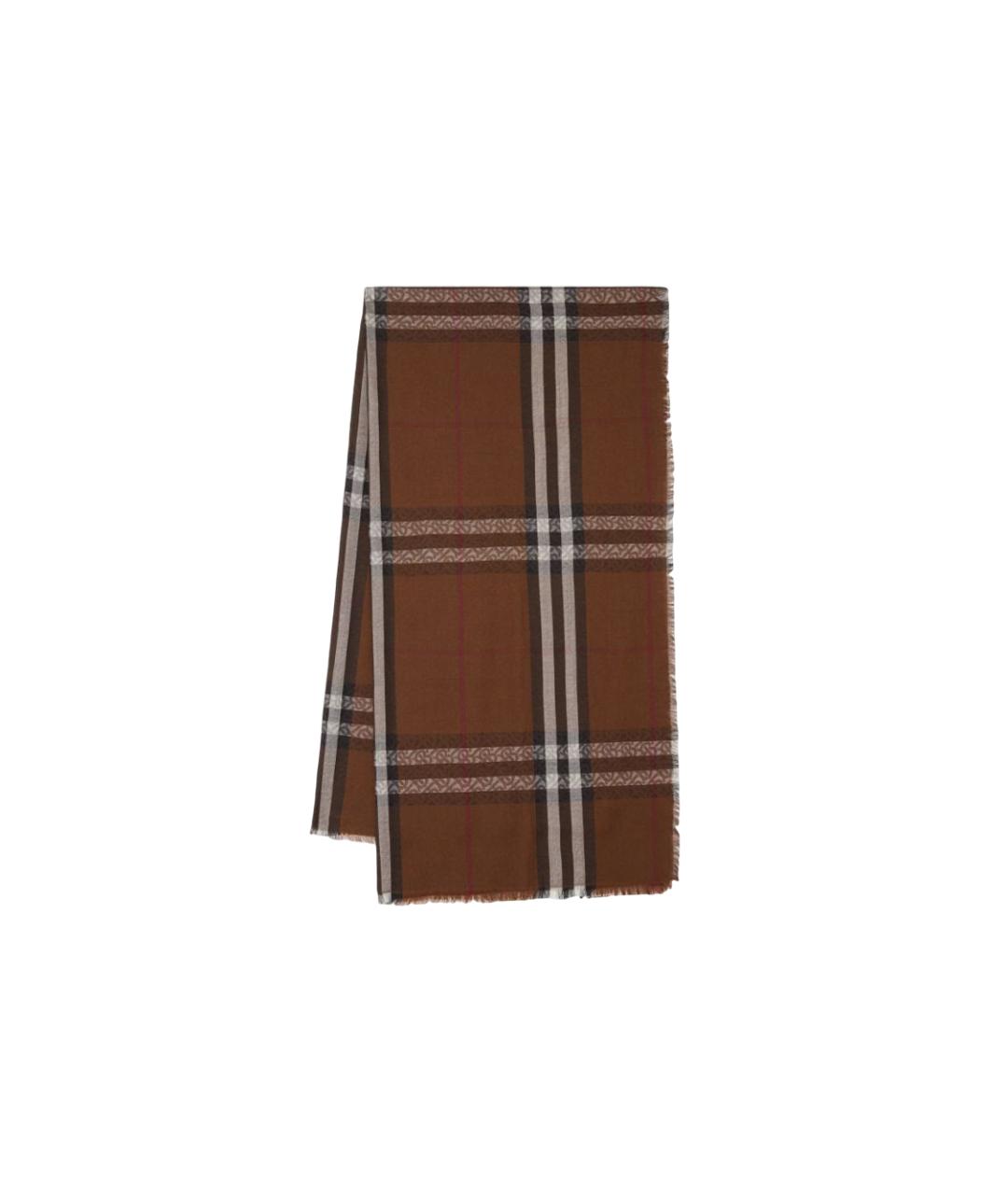BURBERRY Коричневый шерстяной шарф, фото 3