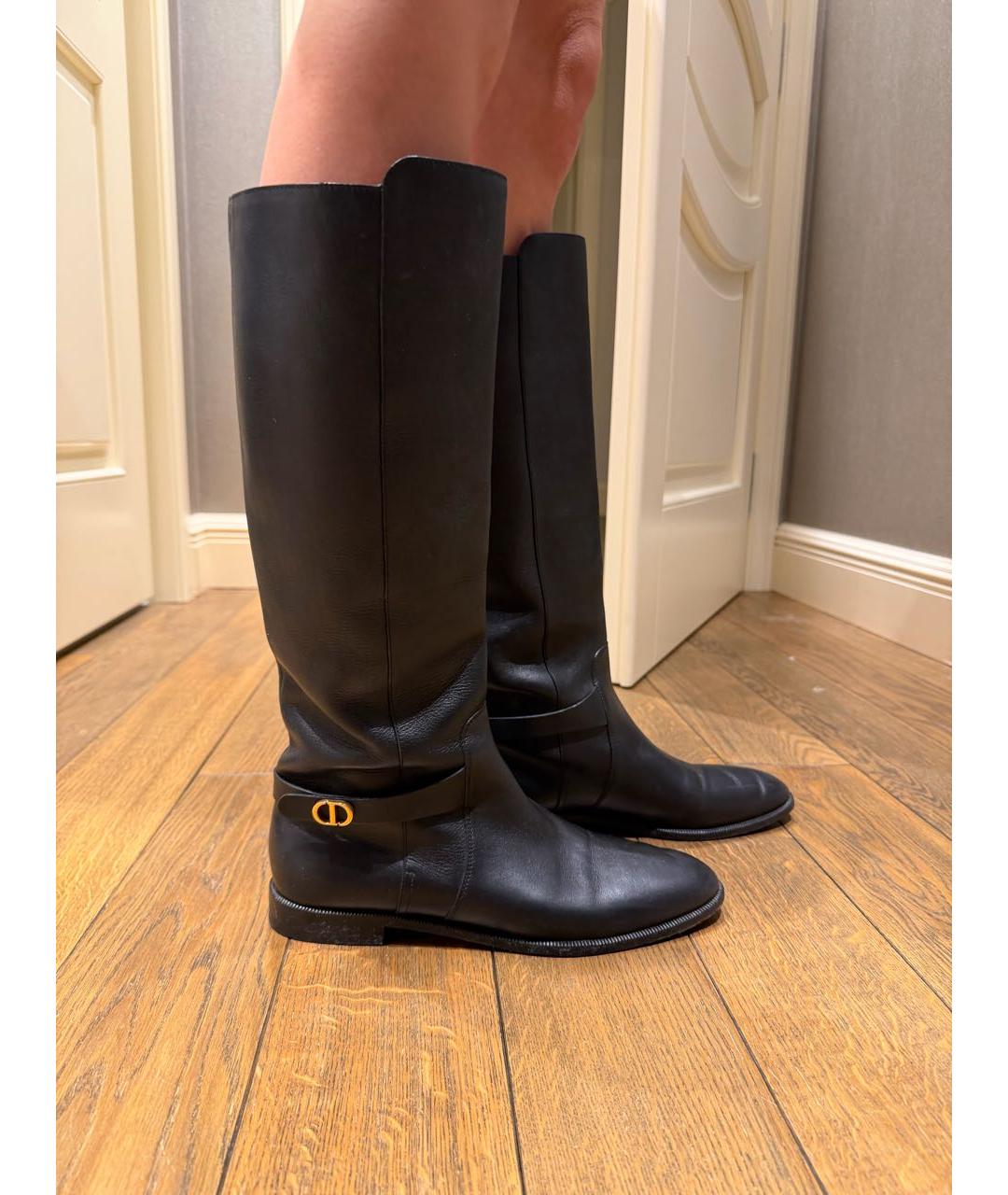 CHRISTIAN DIOR Черные кожаные сапоги, фото 5