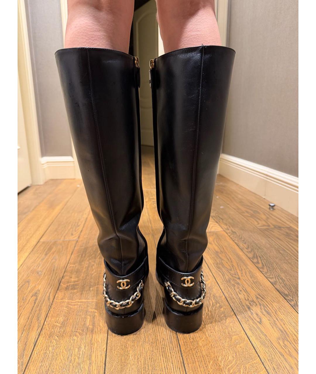 CHANEL Черные кожаные сапоги, фото 4