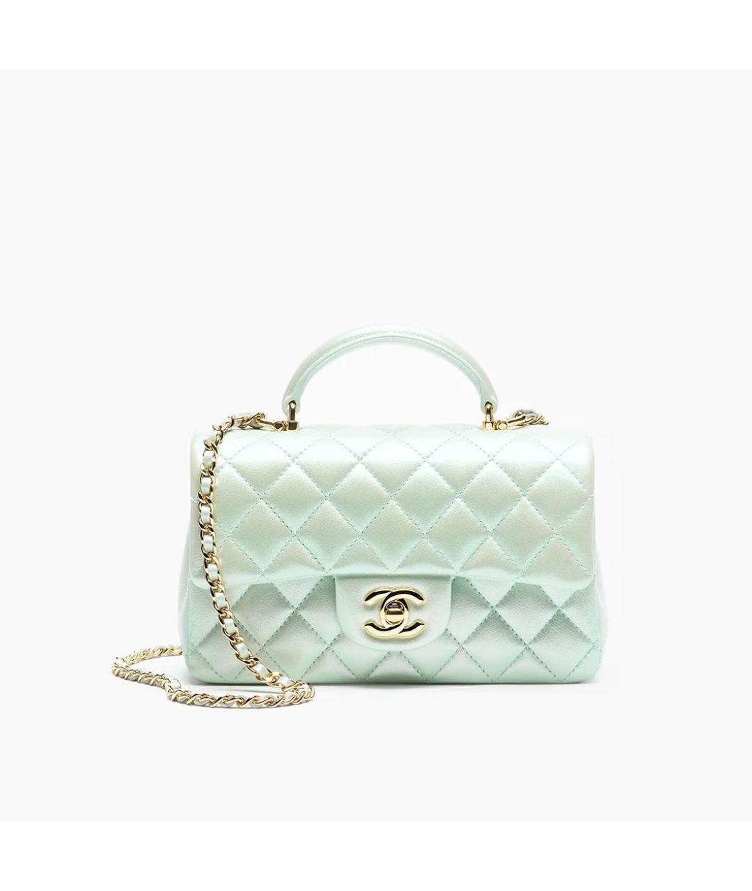CHANEL Салатовая сумка с короткими ручками из лакированной кожи, фото 8