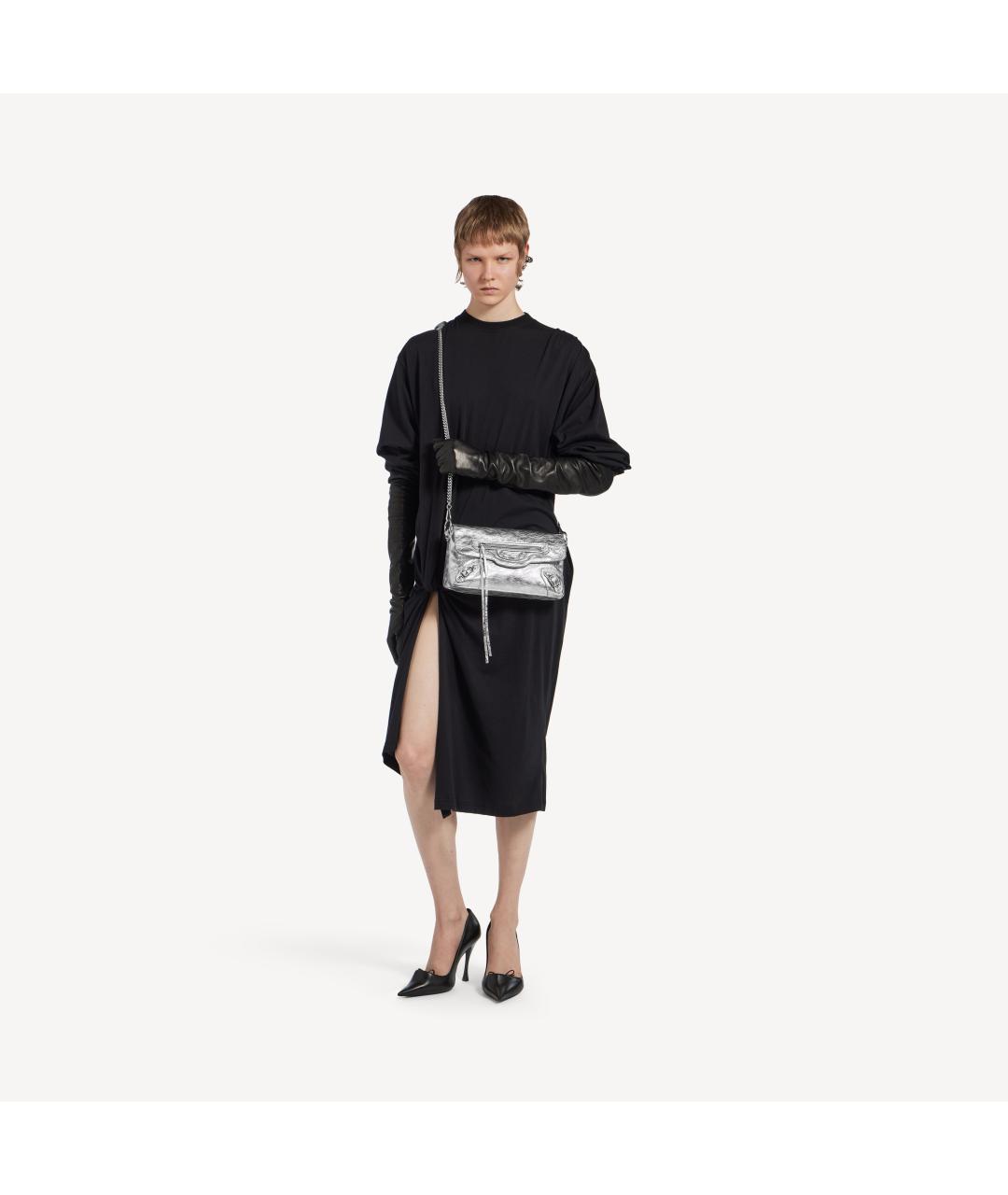 BALENCIAGA Серебряная кожаная сумка через плечо, фото 4