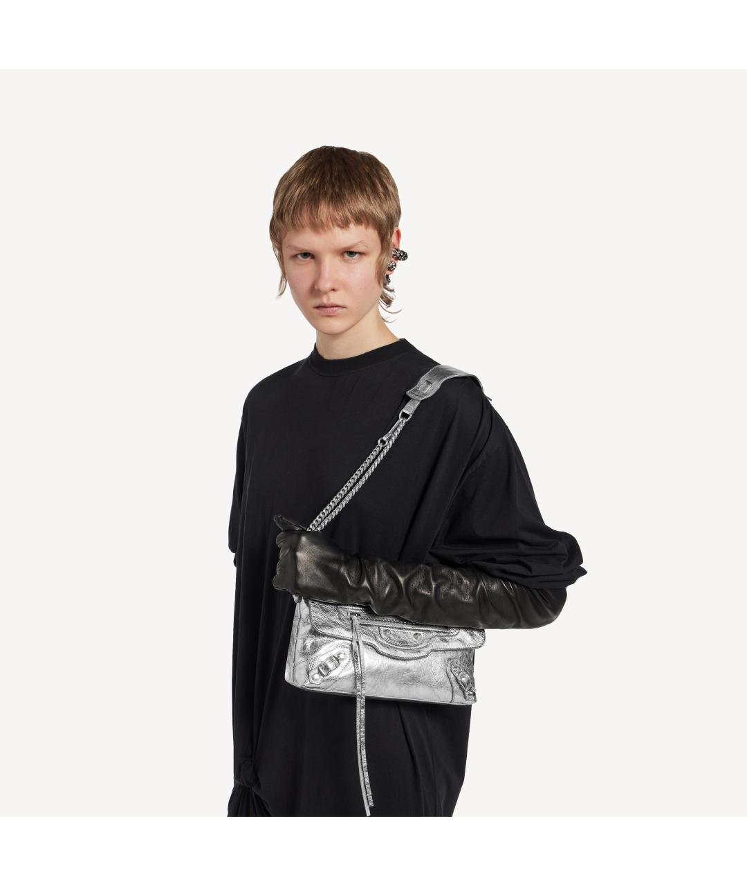 BALENCIAGA Серебряная кожаная сумка через плечо, фото 5