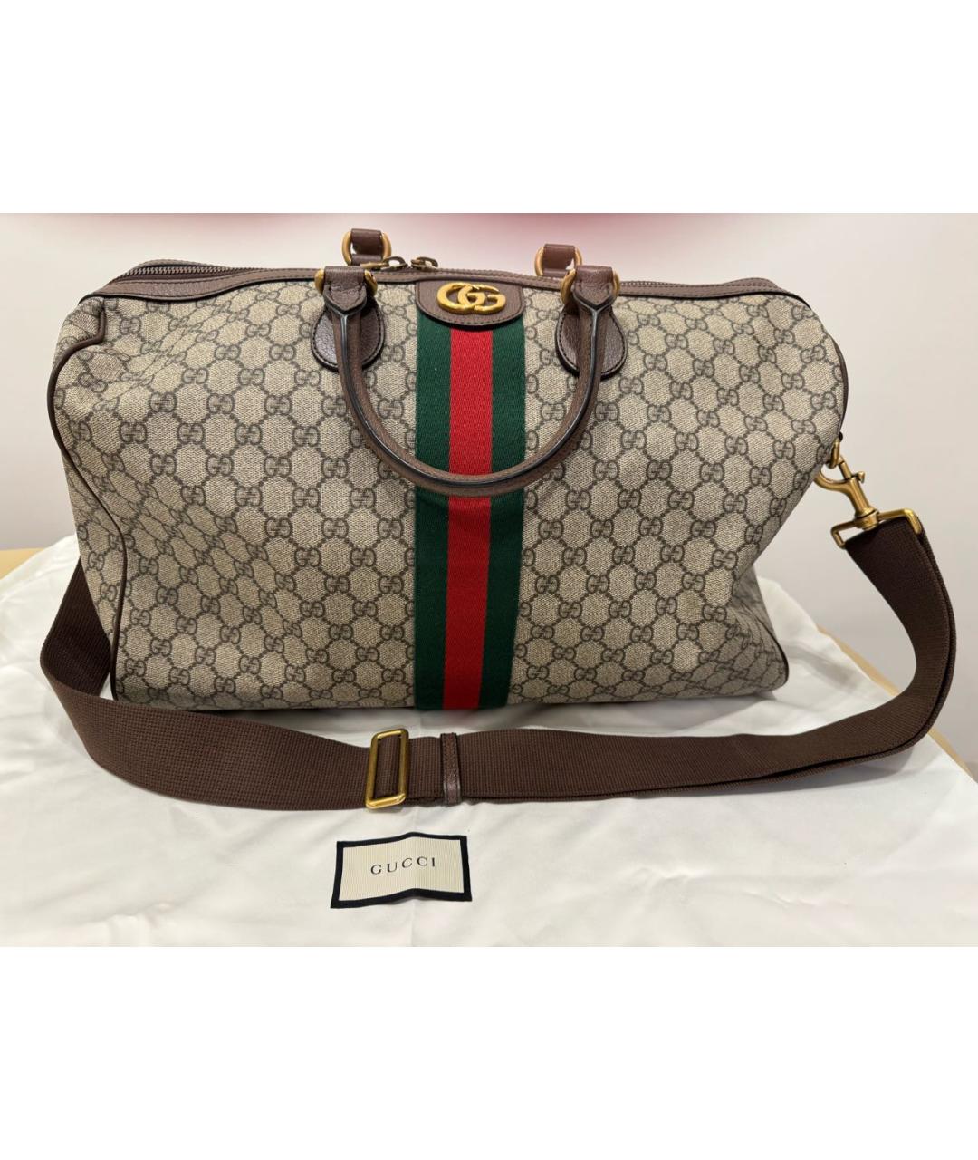 GUCCI Бежевая дорожная/спортивная сумка из канвы, фото 5