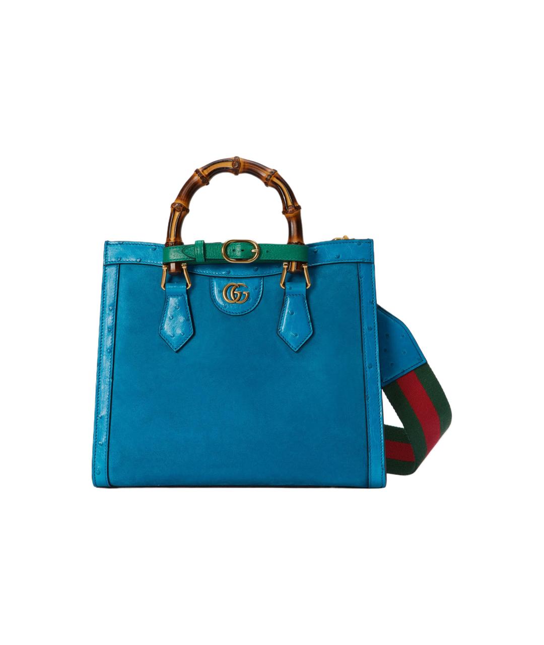 GUCCI Синяя сумка через плечо из кожи страуса, фото 2