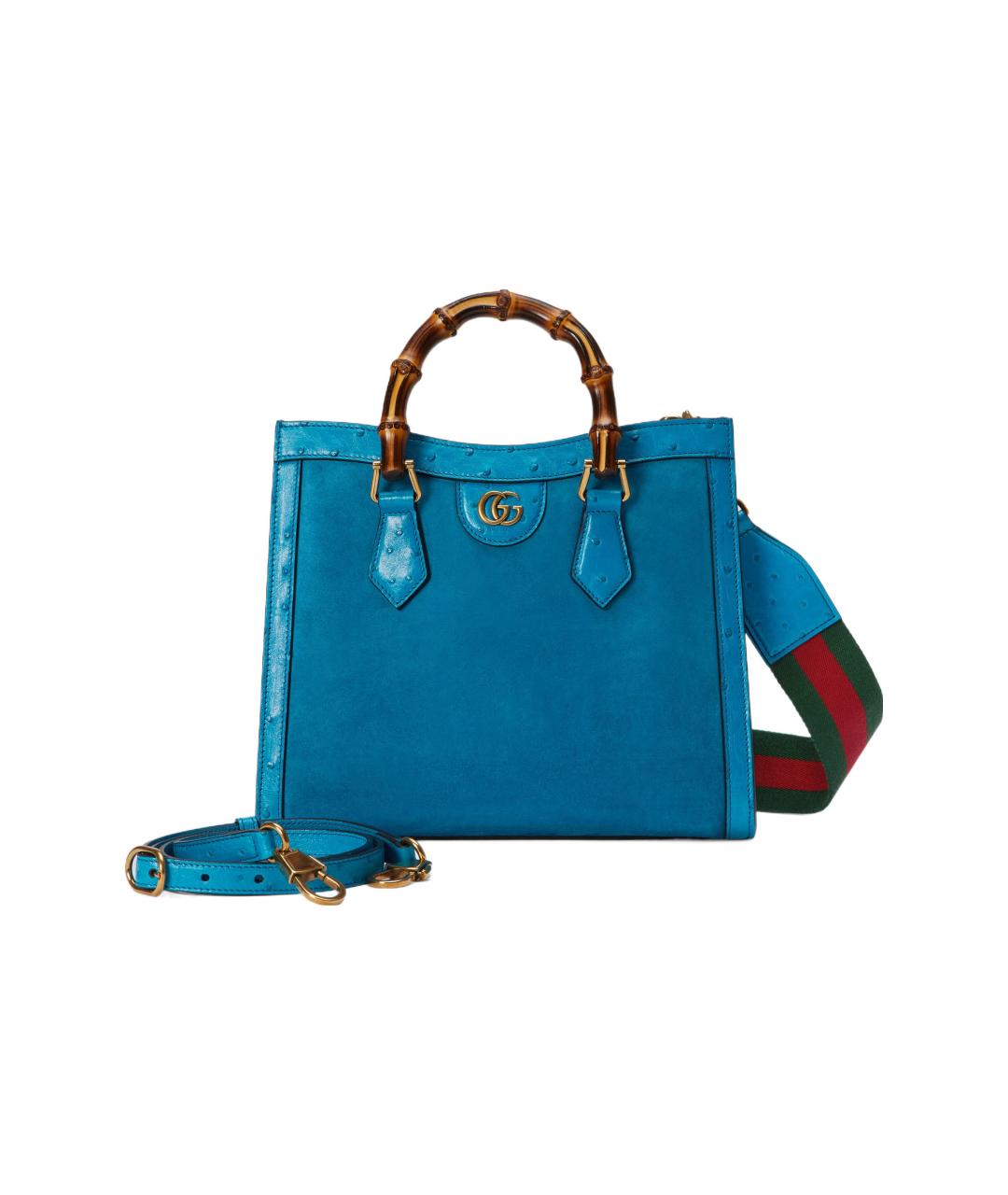 GUCCI Синяя сумка через плечо из кожи страуса, фото 3