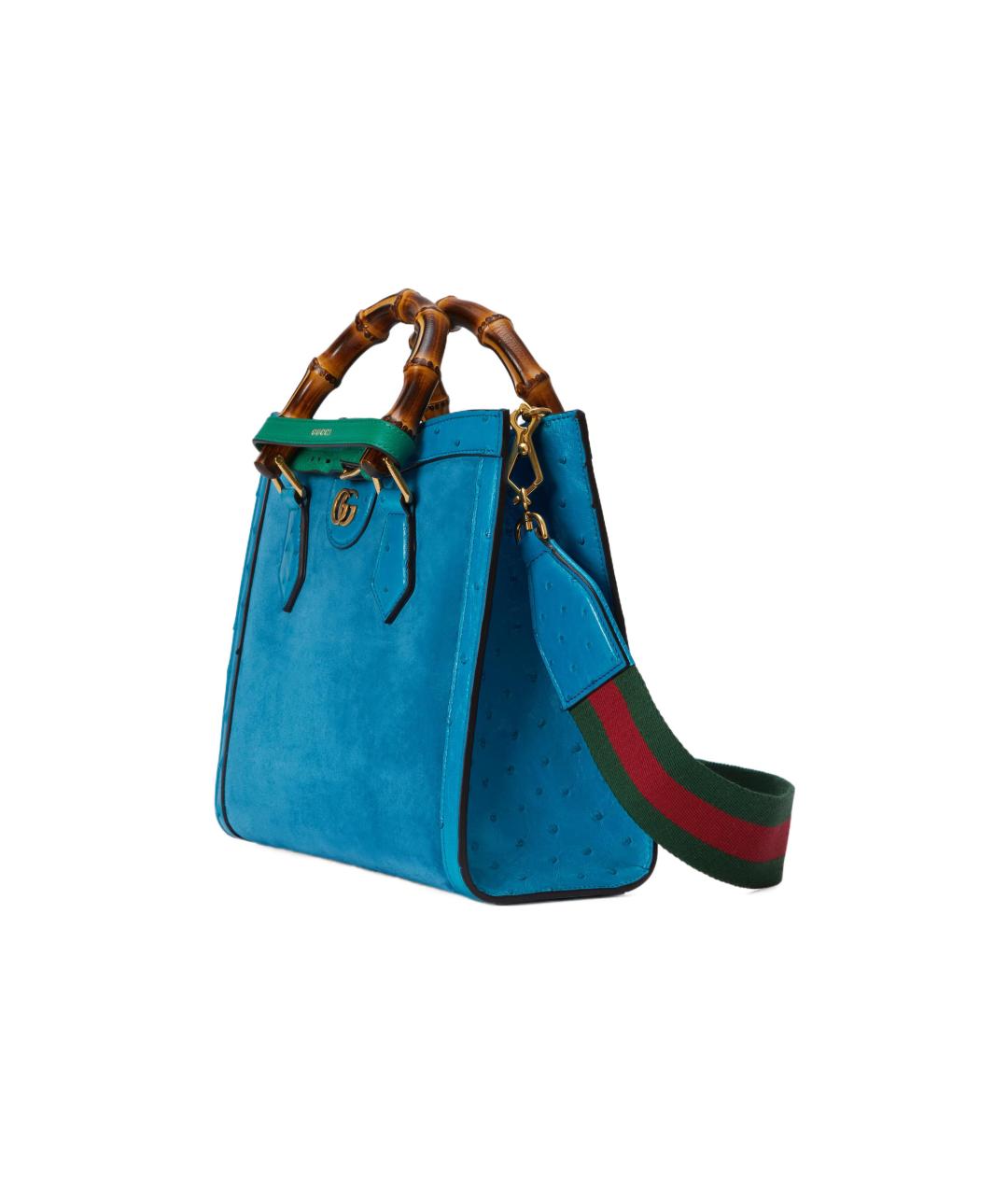 GUCCI Синяя сумка через плечо из кожи страуса, фото 4