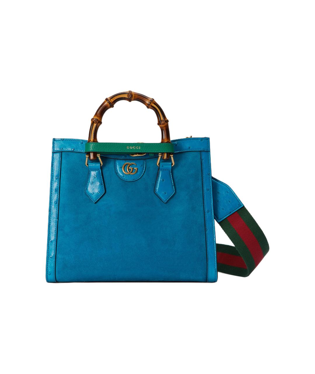 GUCCI Синяя сумка через плечо из кожи страуса, фото 6