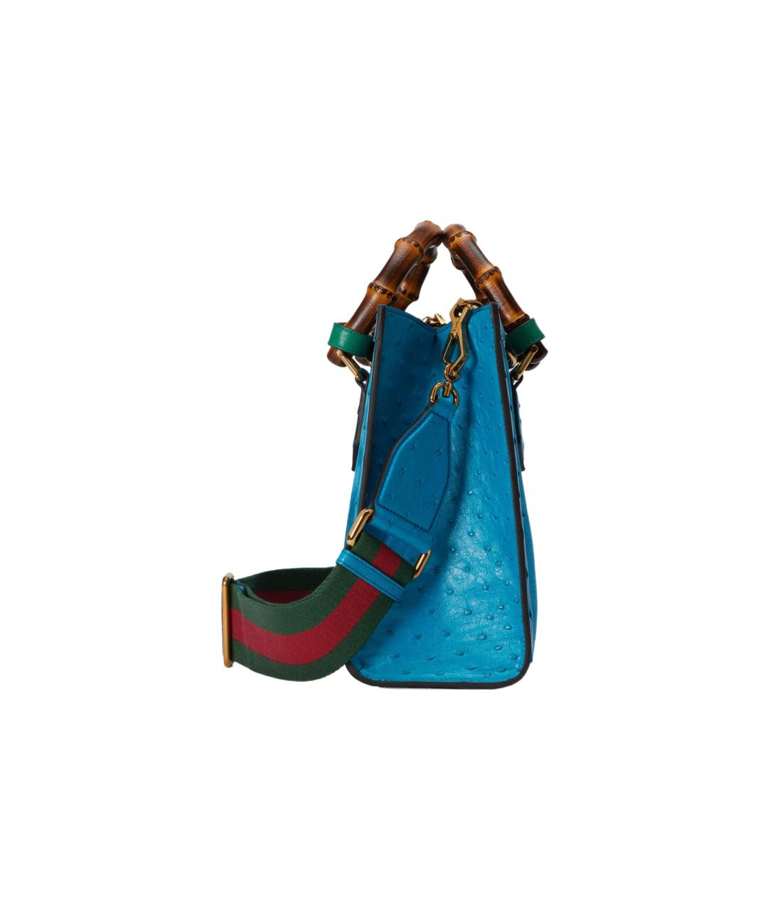 GUCCI Синяя сумка через плечо из кожи страуса, фото 5