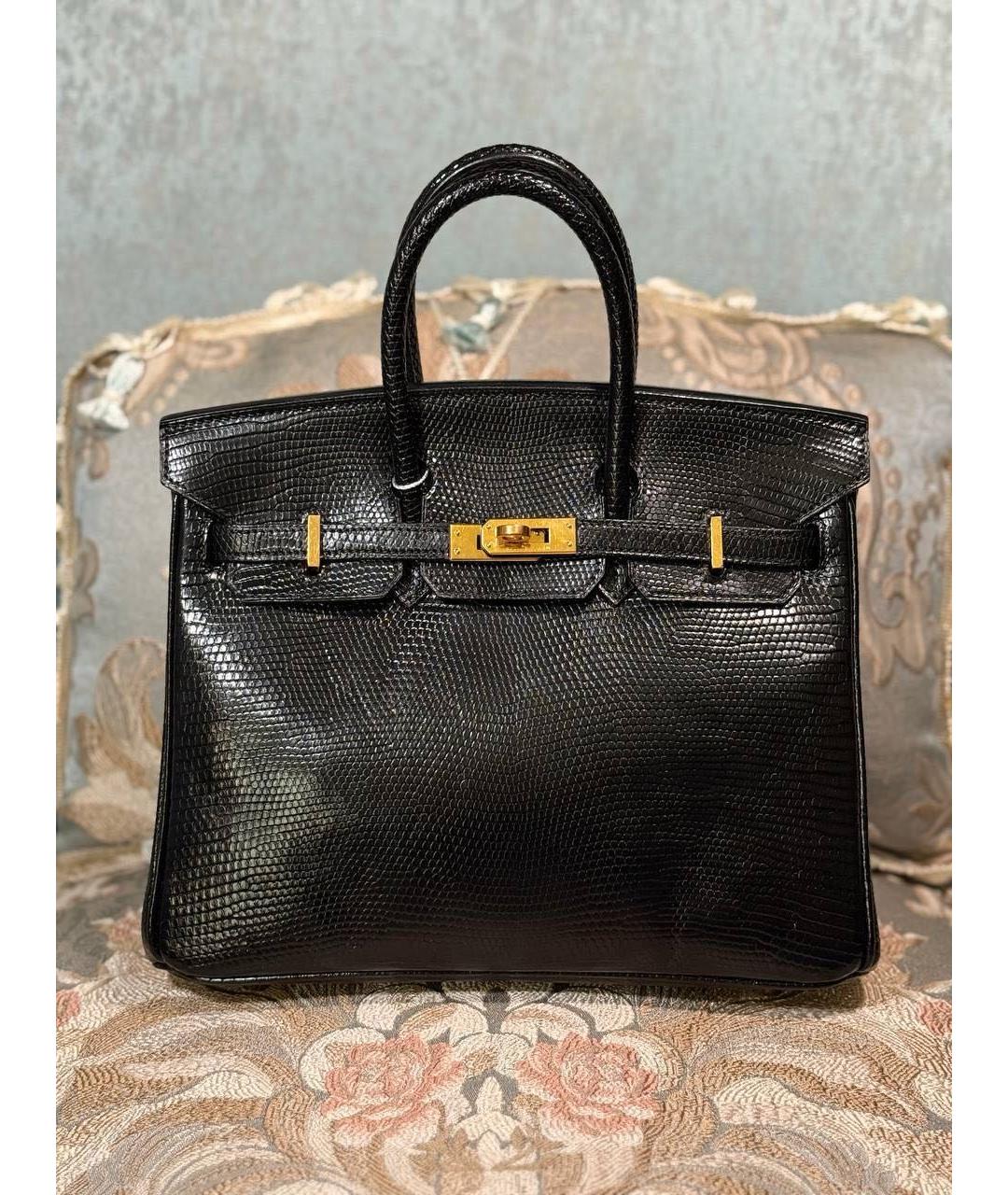 HERMES Черная сумка с короткими ручками из кожи ящерицы, фото 3