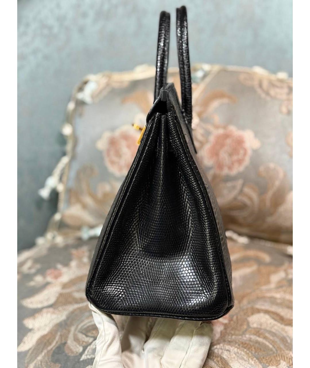 HERMES Черная сумка с короткими ручками из кожи ящерицы, фото 5