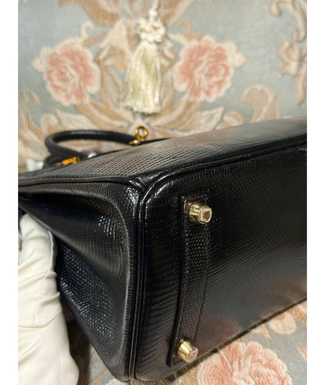 HERMES Черная сумка с короткими ручками из кожи ящерицы, фото 8