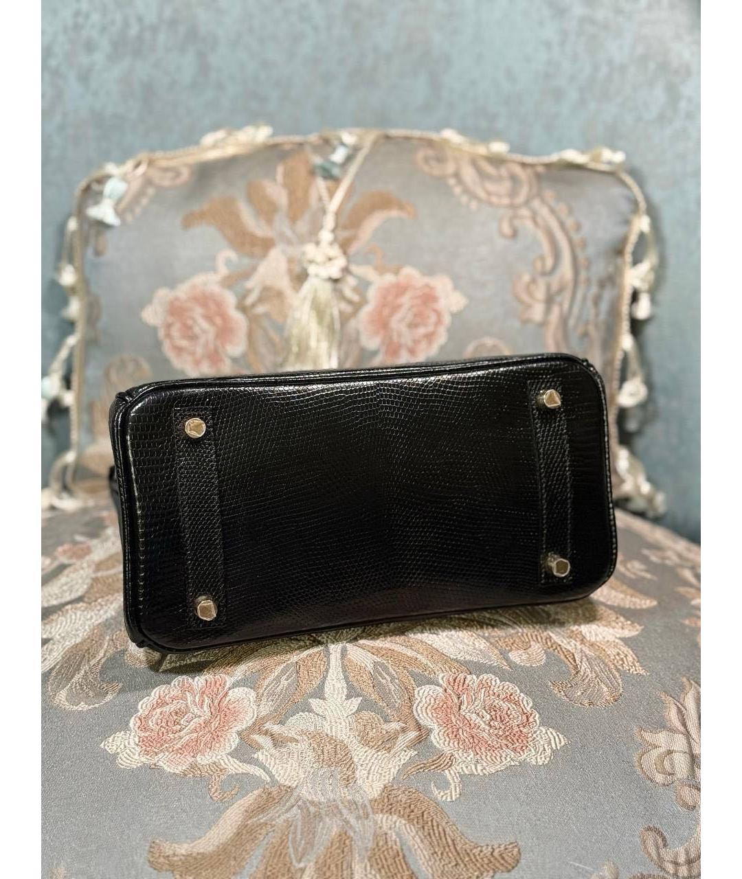 HERMES Черная сумка с короткими ручками из кожи ящерицы, фото 7