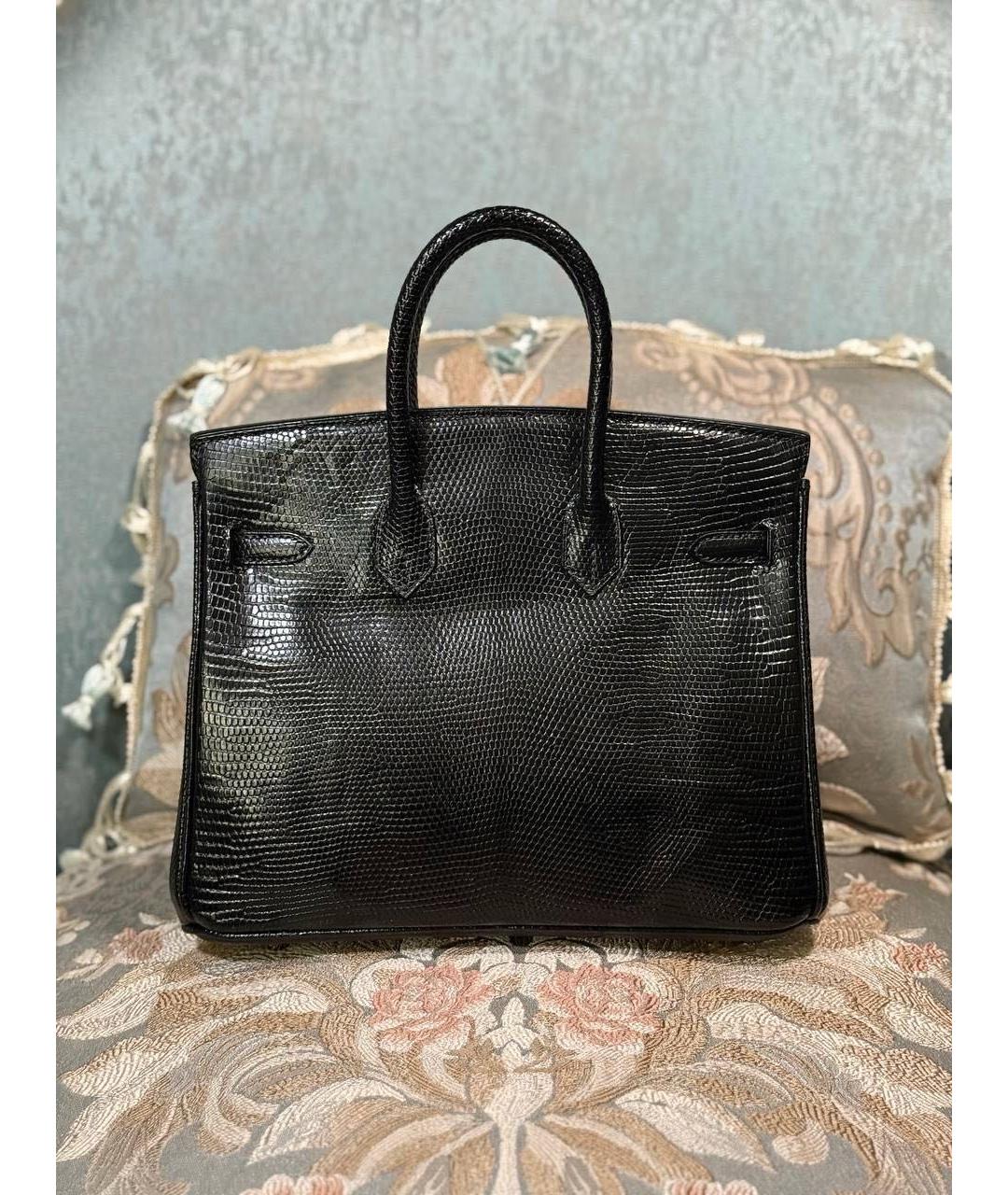 HERMES Черная сумка с короткими ручками из кожи ящерицы, фото 4