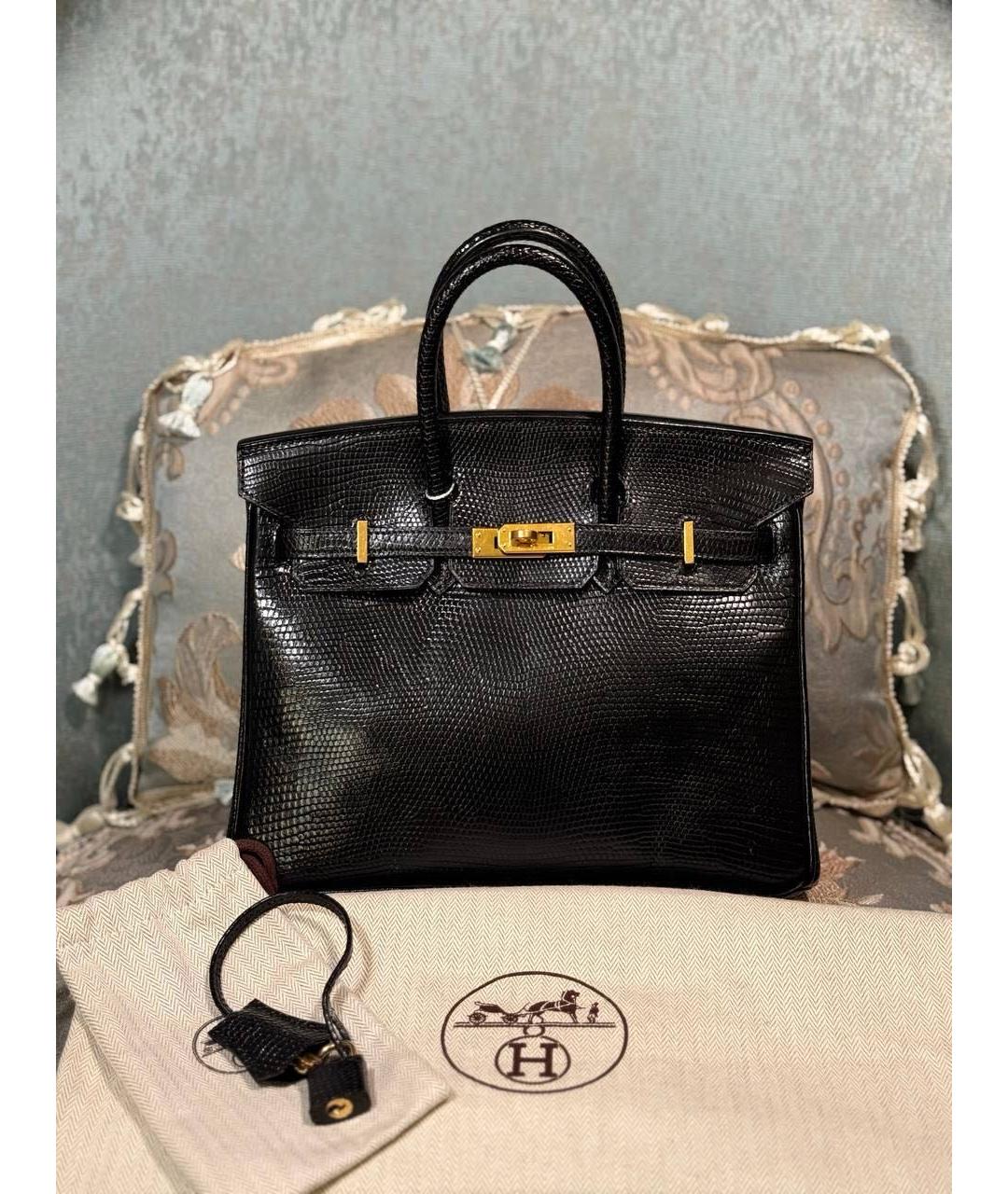 HERMES Черная сумка с короткими ручками из кожи ящерицы, фото 2