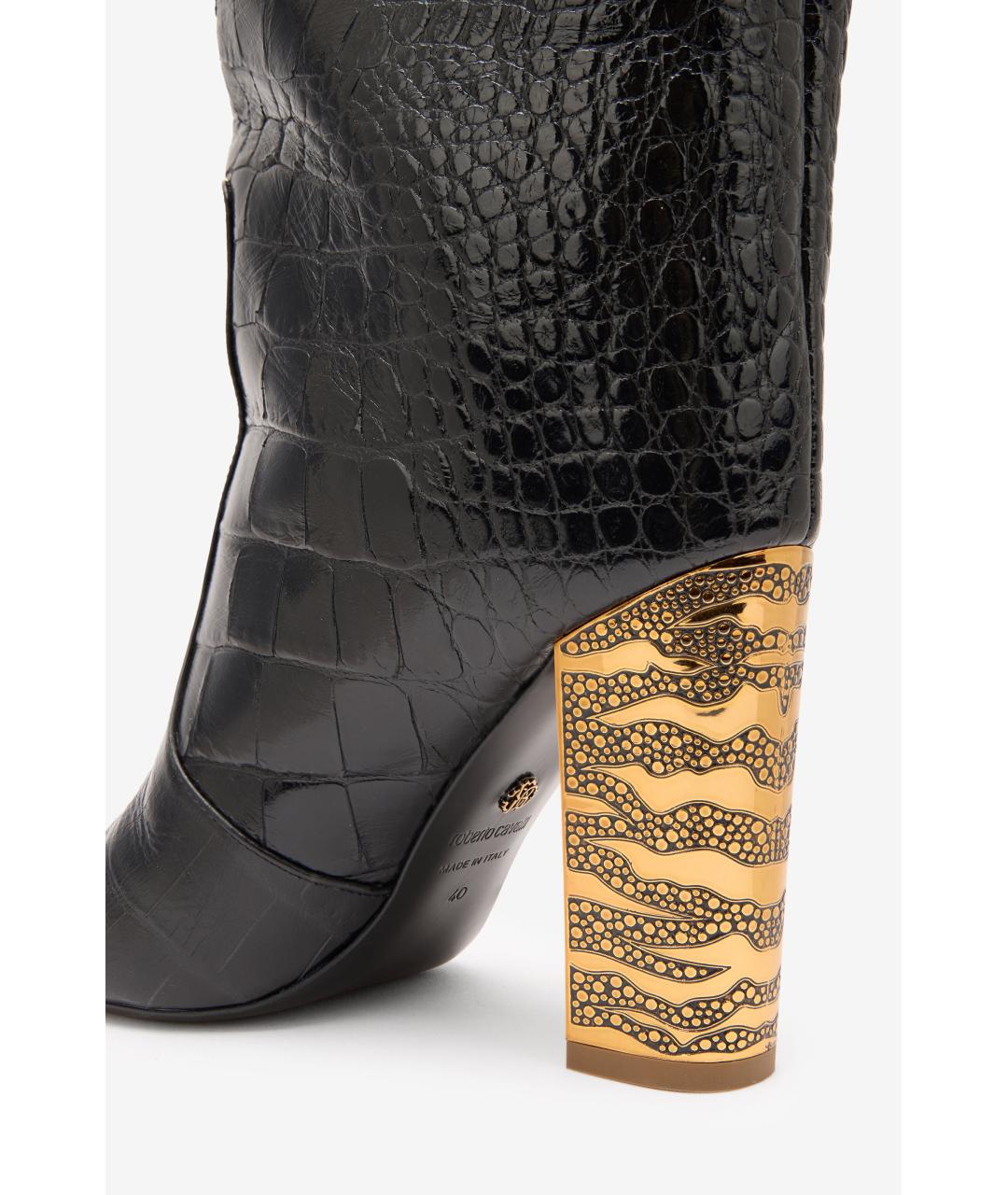 ROBERTO CAVALLI Черные кожаные сапоги, фото 5