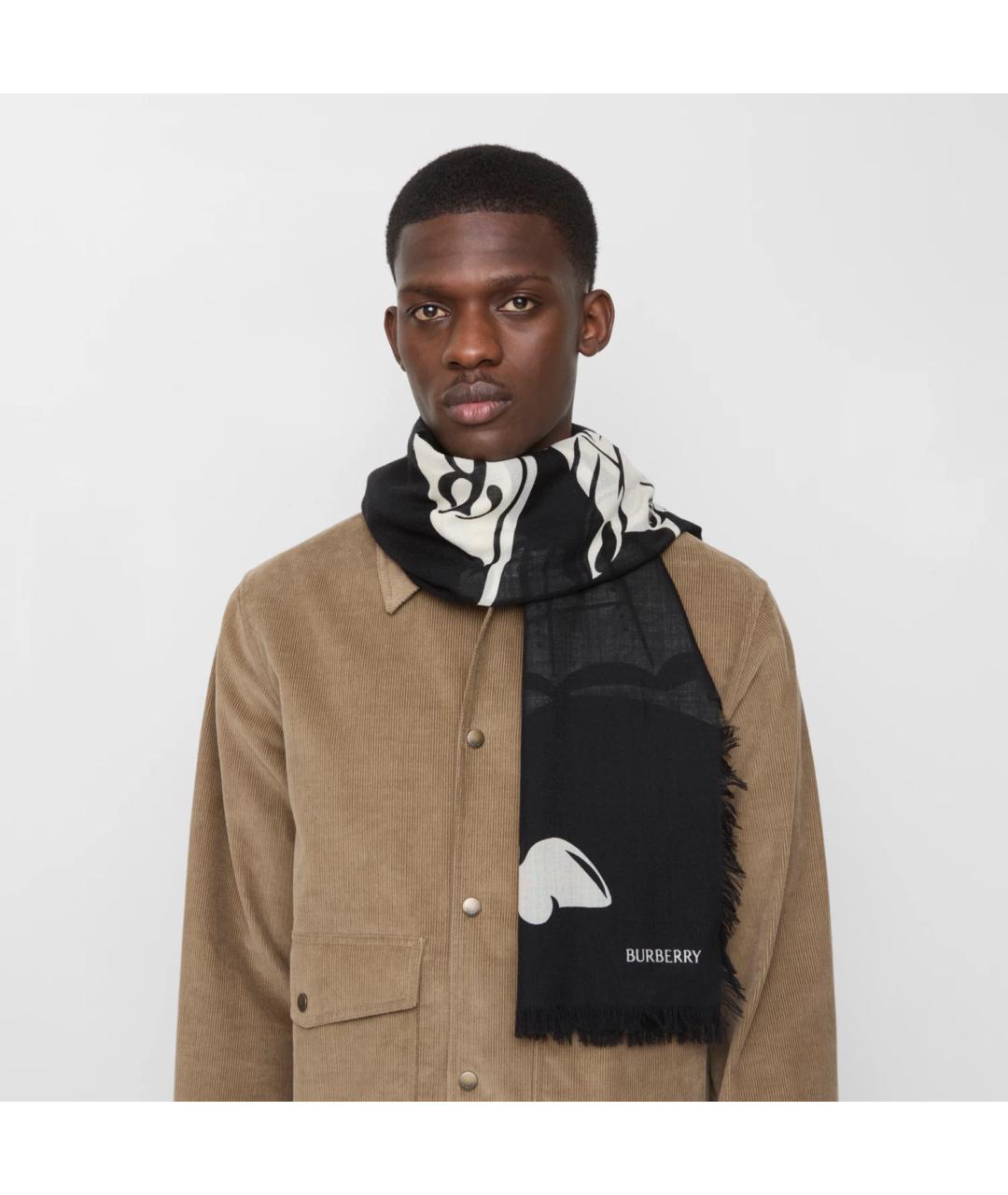 BURBERRY Черный шерстяной шарф, фото 5