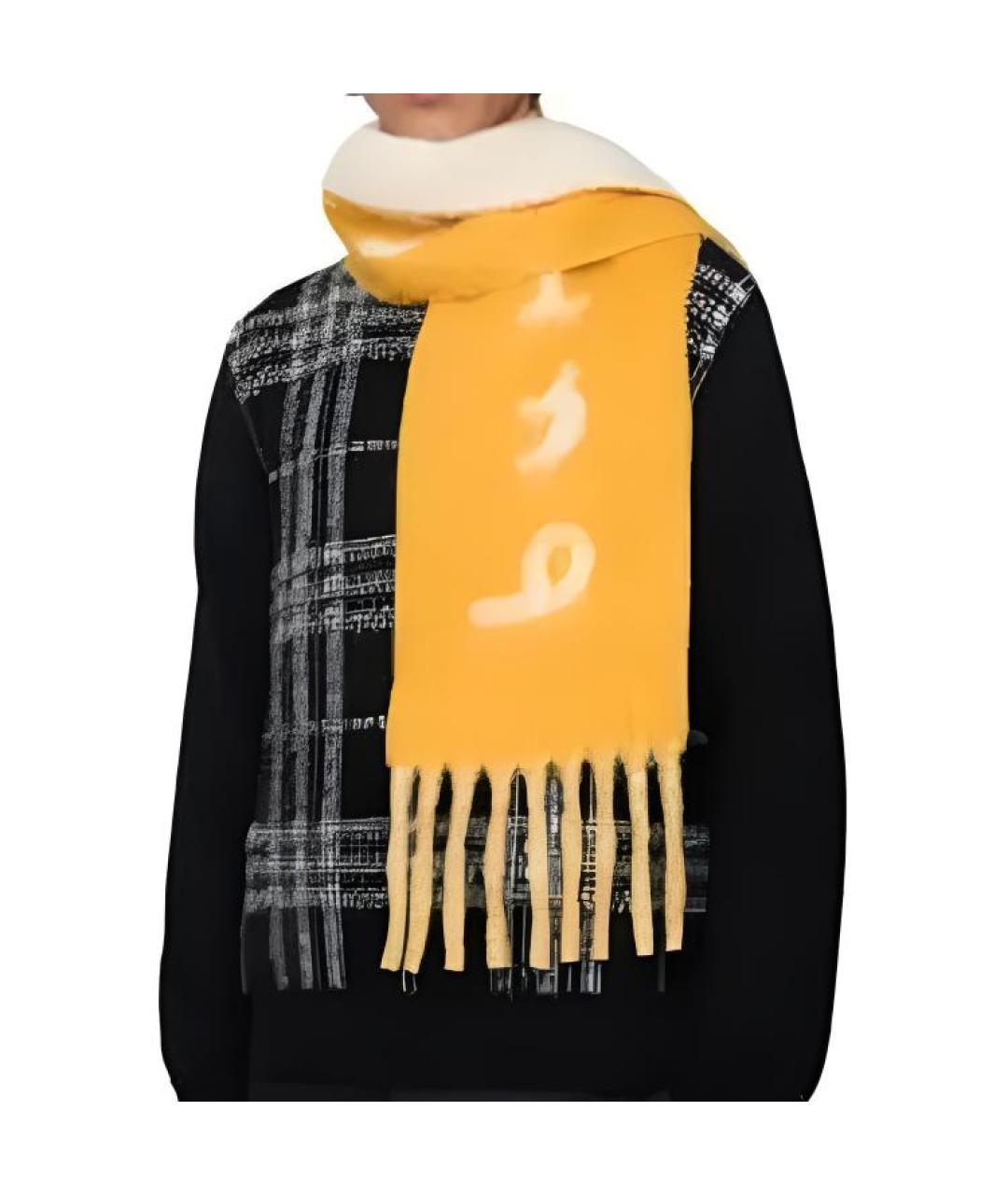 BURBERRY Желтый шерстяной шарф, фото 4