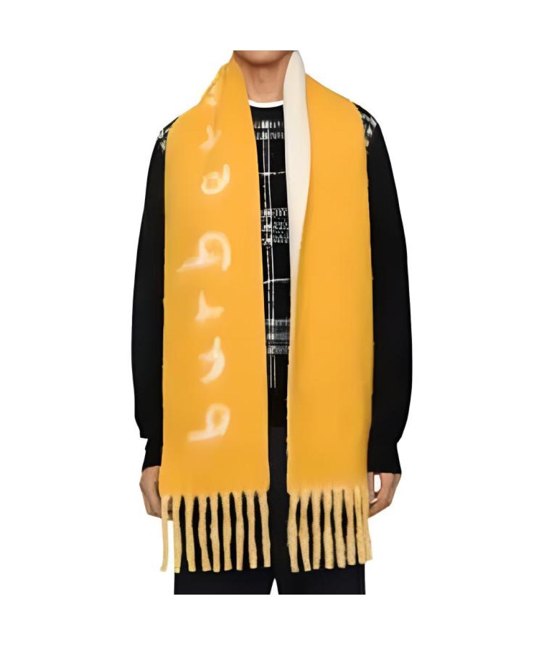 BURBERRY Желтый шерстяной шарф, фото 3
