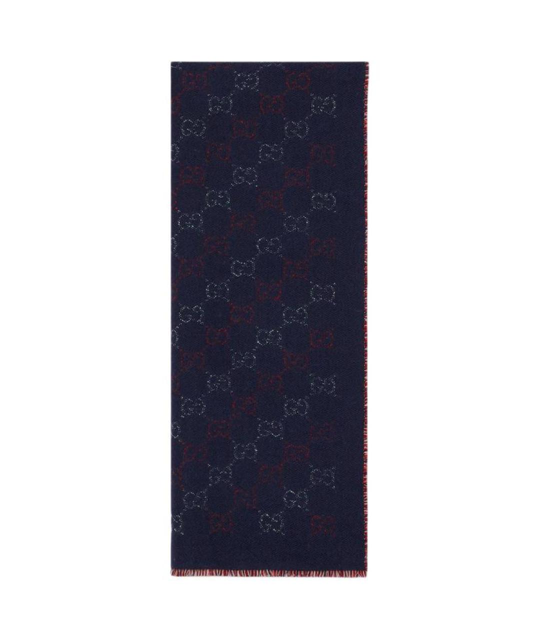 GUCCI Темно-синий шерстяной шарф, фото 1